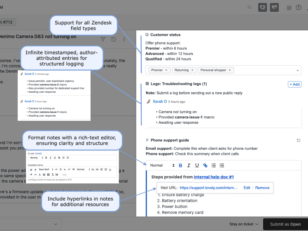 Sticky Notes dashboard view — Agent Productivity app on the Zendesk Marketplace