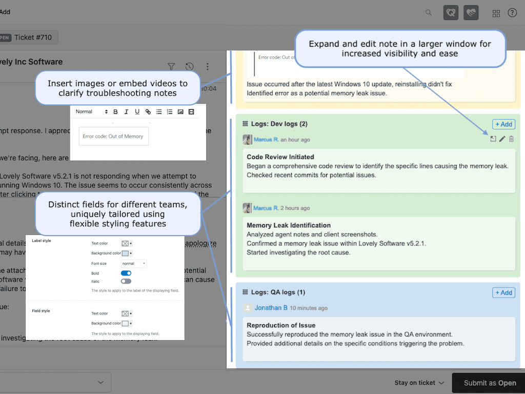 Sticky Notes feature detail — Agent Productivity app on the Zendesk Marketplace